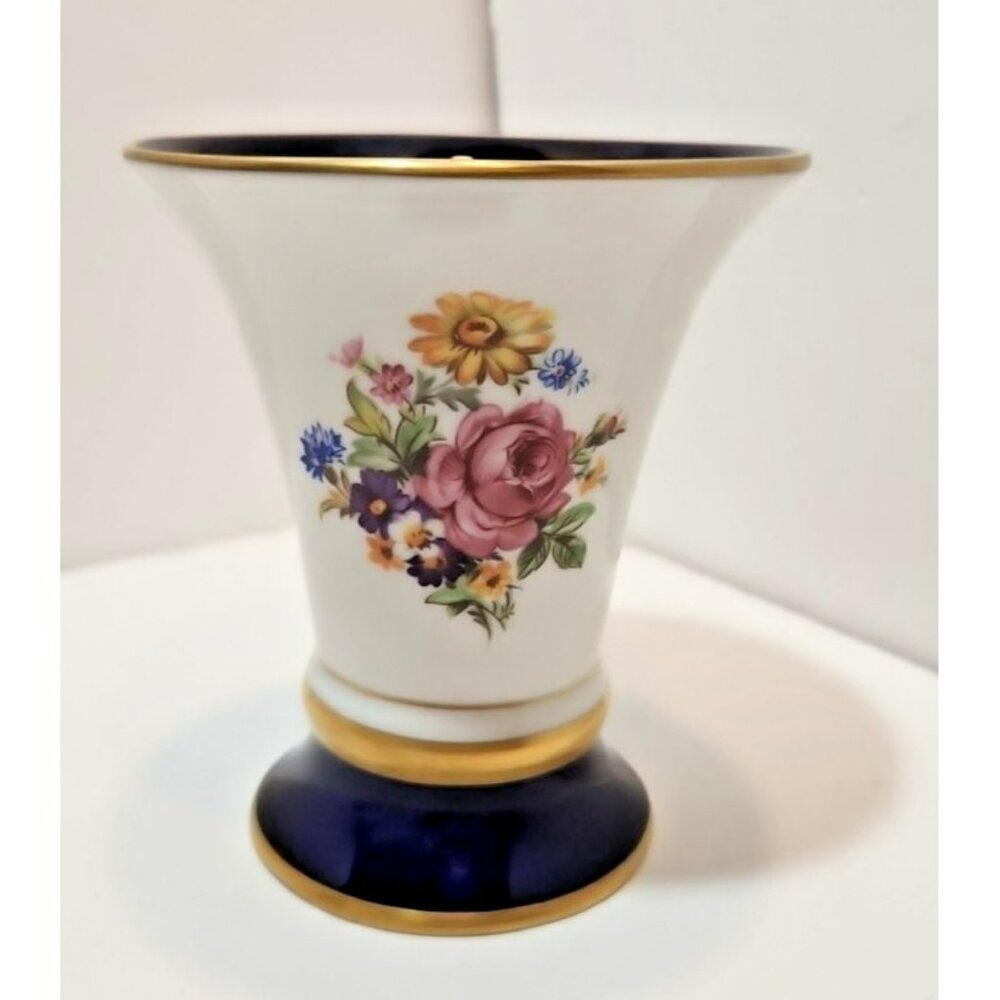 Vintage Royal Dux Czech Republic Bohemian Art Floral Cobalt Blue Vase Stamped